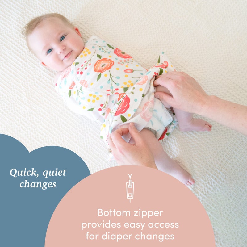 SleepingBaby Zippy Swaddle - Cozy Baby Swaddle Blanket with Convenient Bottom Zipper for Easy Diaper Changes - Pink Poppy - Medium/Large - Image 3